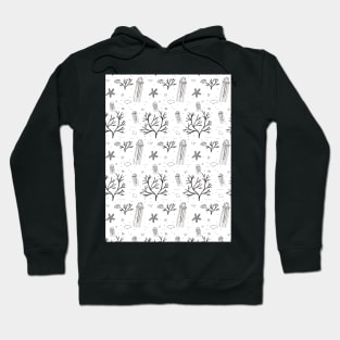 Underwater Pattern with Jellyfish in black and white Hoodie